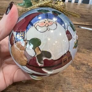 Iridescent Opalescent Reverse Painted Santa Ornament